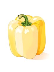 A vibrant yellow bell pepper displayed against a clean white background, highlighting its fresh and appealing appearance.