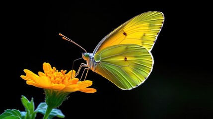 Butterfly feeding on yellow flower nature scene close-up photography vibrant colors macro view insect beauty