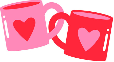 2 pink and red cup of coffee with heart pattern illustration