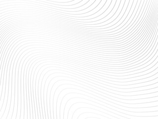 Abstract linear background. Grey wavy lines on white. Monochrome optical texture. Modern simple minimalist design for cover, web, package