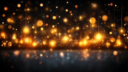 Obraz premium Golden Lights Sparkle Above Dark Reflective Surface