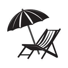 Beach Chair and umbrella silhouette, black and white silhouette, vector and&nbsp;illustration