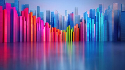 Obraz premium Vibrant Cityscape Colorful Abstract Metropolis Skyline Reflection
