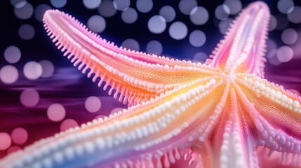 Fototapeta premium Vibrant Starfish Close up Ocean Life Marine Animal Colorful Texture Underwater Bokeh Background
