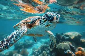 Fototapeta premium Green Sea Turtle .swimming underwater.