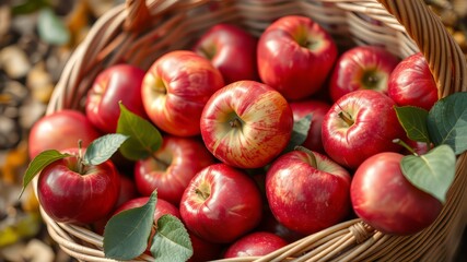 Red Apples in Basket - Fresh Autumn Harvest, High Definition Photography