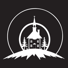 black and white house logo type silhouette design