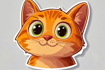 A cartoon cat face with big green eyes