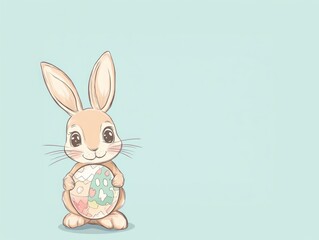 Fototapeta premium Charming Cute Rabbit Holding Decorative Easter Egg on Soft Background for Spring Celebrations and Festive Illustrations