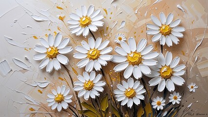 Vibrant White Chamomile Flowers with Delicate Petals and Bright Yellow Centers, Creating a Soft, Peaceful Scene in a Sunlit Meadow, Perfectly Capturing the Essence of Spring