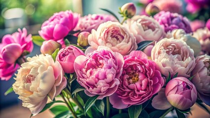 Fototapeta premium Elegant monochrome peonies in wide angle for sophisticated marketing and design projects