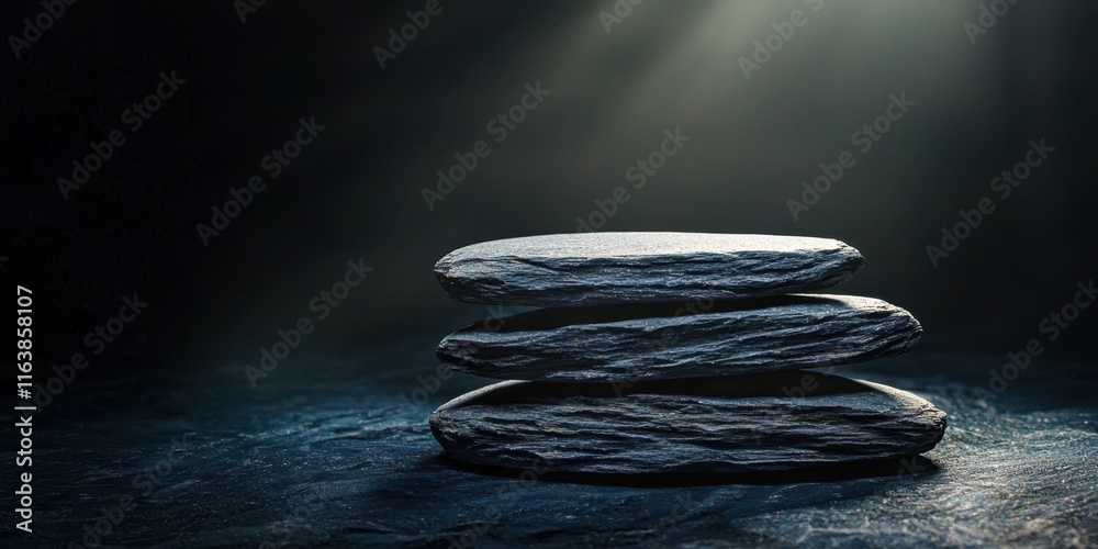 Poster three large rocks are stacked on top of each other