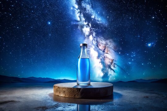 Geometric astrophotography of refreshing glacial elixir for modern product presentation