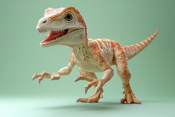 Naklejka premium A playful velociraptor striking a dramatic pose with its claws extended,