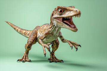 Obraz premium A playful velociraptor striking a dramatic pose with its claws extended,