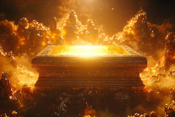 The Ark of the Covenant glowing softly in the center of the image,