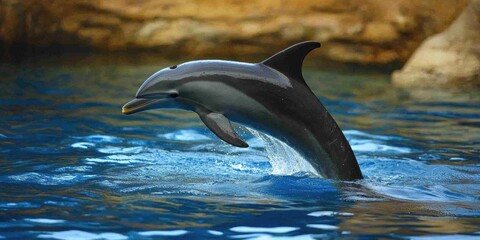 Obraz premium A close-up of a dolphinâ€™s fin above the water, gliding effortlessly in the ocean.