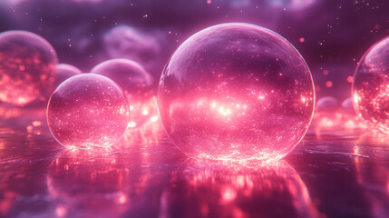 A cluster of floating orbs morphing into jagged shapes,