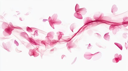 Wind swirls with flower pink petals isolated on transparent background. Vector realistic illustration of spiral air vortex with flying blossom petals, magic dust splash