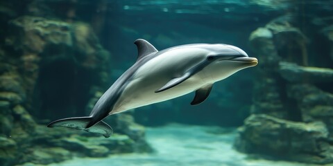 A close-up of a Maui dolphin swimming near the coast, highlighting its unique characteristics.