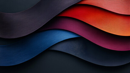 Abstract Colorful Waves, Textured Ribbons Curve Gracefully, Showing Rich Hues and Elegant Design.