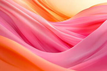 Abstract Pink and Orange Fabric Swirls, A Textured Wave of Color, Gracefully Flowing, Evoking Serenity and Tranquility.