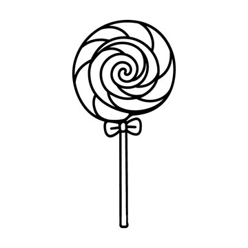 recommend clip art: 棒付きの渦巻きのペロペロキャンディの線画イラスト　透過背景の切り抜き