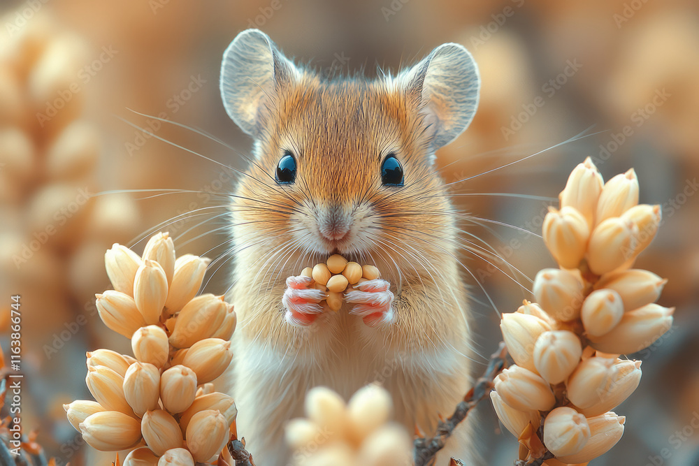 Poster a desert mouse nibbling on the seeds of a flowering yucca,