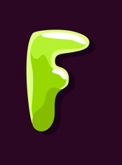 Jelly colorful letter F. Soft glossy multicolored candy font. Isolated bright delicious sweet alphabet, lollipop or marmalade ABC. Vector illustration