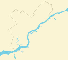 Outline map of Philadelphia city borders on the background of Delaware river.