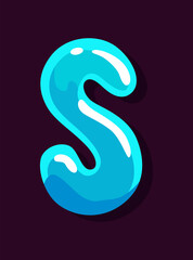 Jelly colorful letter S. Soft glossy multicolored candy font. Isolated bright delicious sweet alphabet, lollipop or marmalade ABC. Vector illustration