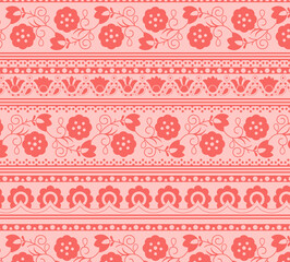 Beautiful floral pattern in vintage folk style. Hand-drawn flowers, leaves, berries on a dark background. Creative botanical backdrop for prints, wallpapers, fabrics