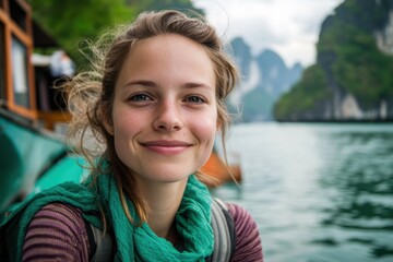 An attractive woman enjoys a beautiful vacation day on a sailboat