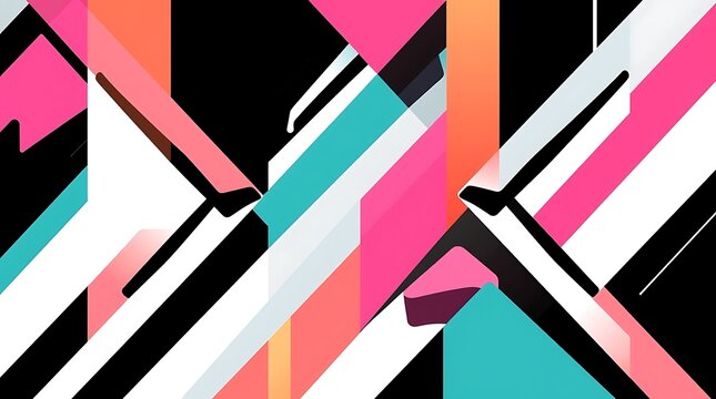 Abstract Geometric Design: Vibrant, dynamic interplay of bold colors and sharp lines.  A captivating visual abstract with a modern, energetic feel. 
