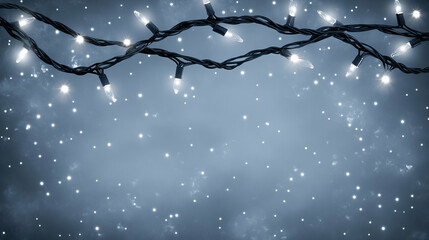 Festive String Lights Gleam on Snowy Night, Creating a Magical Winter Wonderland Atmosphere.