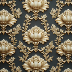 Golden Floral Damask Pattern Seamless Wallpaper Background