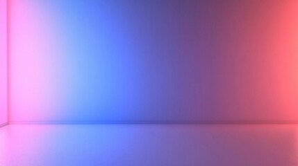 A minimalist room with blue and pink gradient lighting.