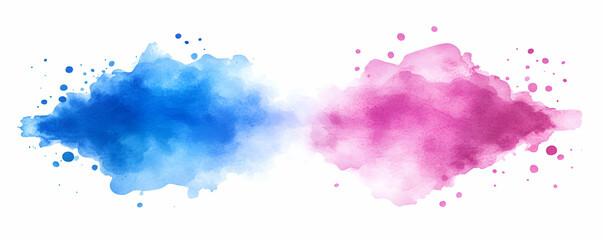 Fototapeta premium Abstract Watercolor Splashes, Blue and Pink Hues Flowing Together Dynamically on White Background.