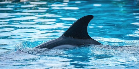 Obraz premium A dolphin fin breaking the surface of the water, symbolizing the creatureâ€™s presence in the ocean.