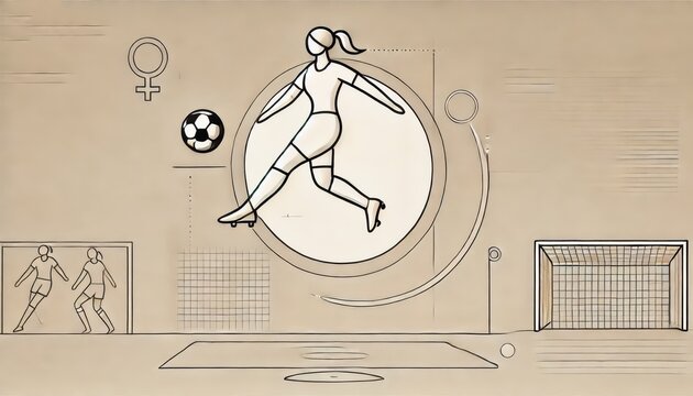 A minimalist illustration representing women football and a female player.