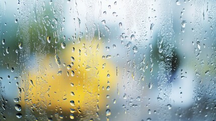 Water or beer condensation droplets on yellow glass background. Rain drops on window, abstract wet texture, cold juice or champagne alcohol beverage in wineglass, Realistic 3d vector illustration