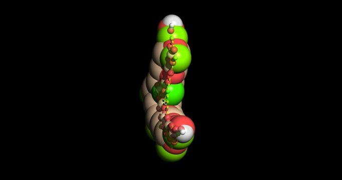 Amosite asbestos, 3D molecule spinning, 4K