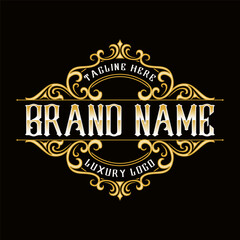 Luxury logo. The lines are carved into a beautiful golden crown, the elements of which are used as a logo. Suitable for beauty, hospitality, fashion, jewelry and electronic products.