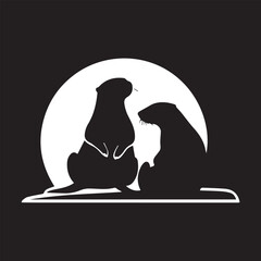 black and white Otter logo type silhouette design