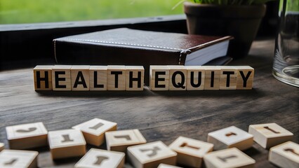 Health Equity with Wooden lock Letter Concept