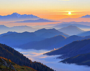 Obraz premium 산의 일출 / Sunrise Over Mountains