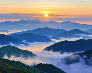 Fototapeta premium 산의 일출 / Sunrise Over Mountains