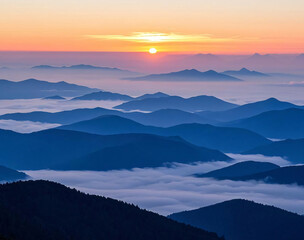 Fototapeta premium 산의 일출 / Sunrise Over Mountains