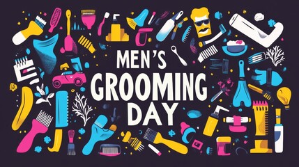 Fototapeta premium Colorful text typography illustration National Men's grooming day on white or black background is perfect.