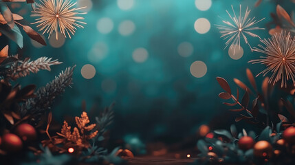 Fototapeta premium A blue background with a bunch of Christmas decorations including a bunch of red